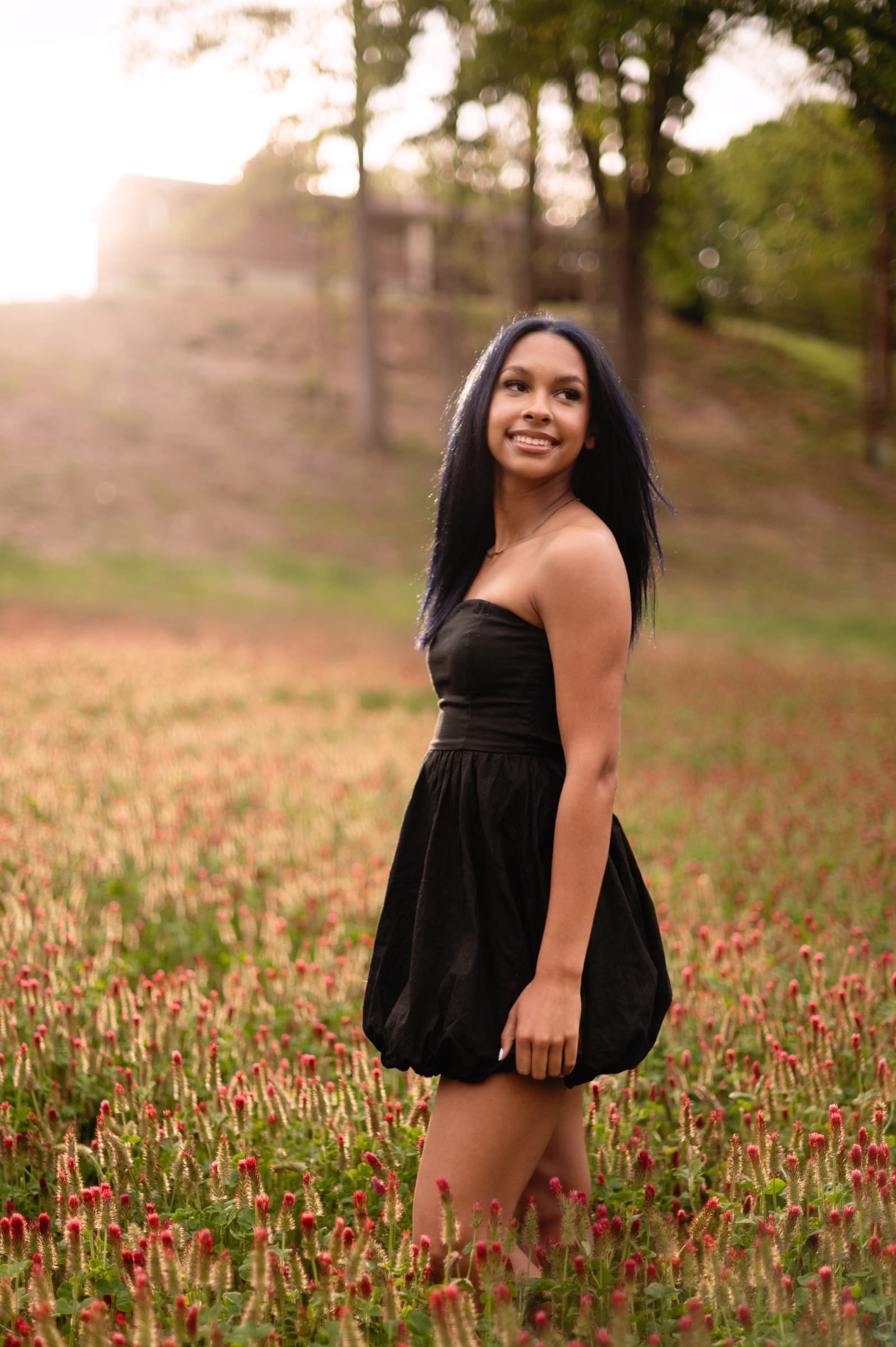 Senior portrait in an elegant black dress